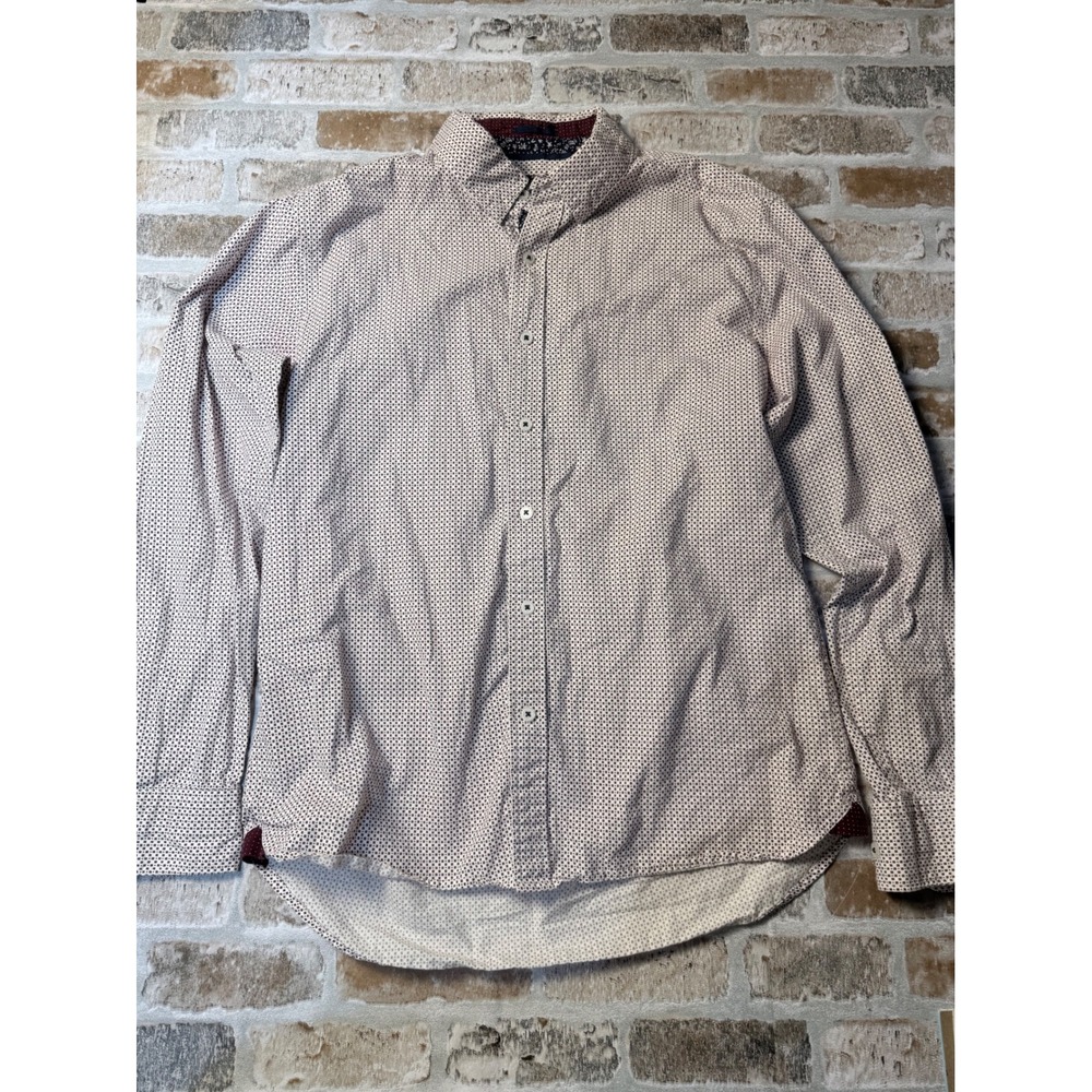 Level Ten Mens Modern Geometric Micro Print Cotton Button Down Shirt Burgundy M